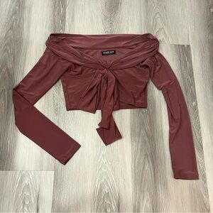 Fashion Nova Mauve Off-Shoulder Tie-Front Crop Top